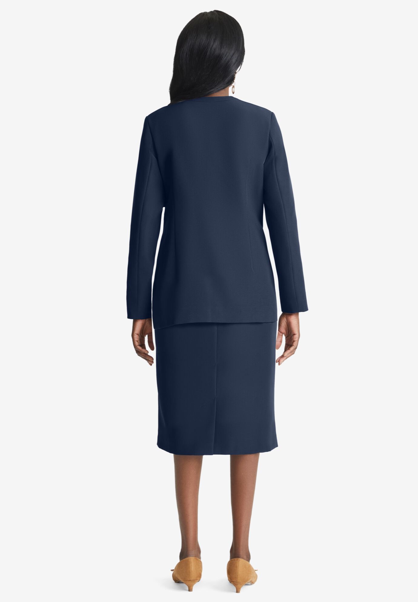 2-Piece Wrap Jacket Skirt Suit, NAVY, on-hover image number 1