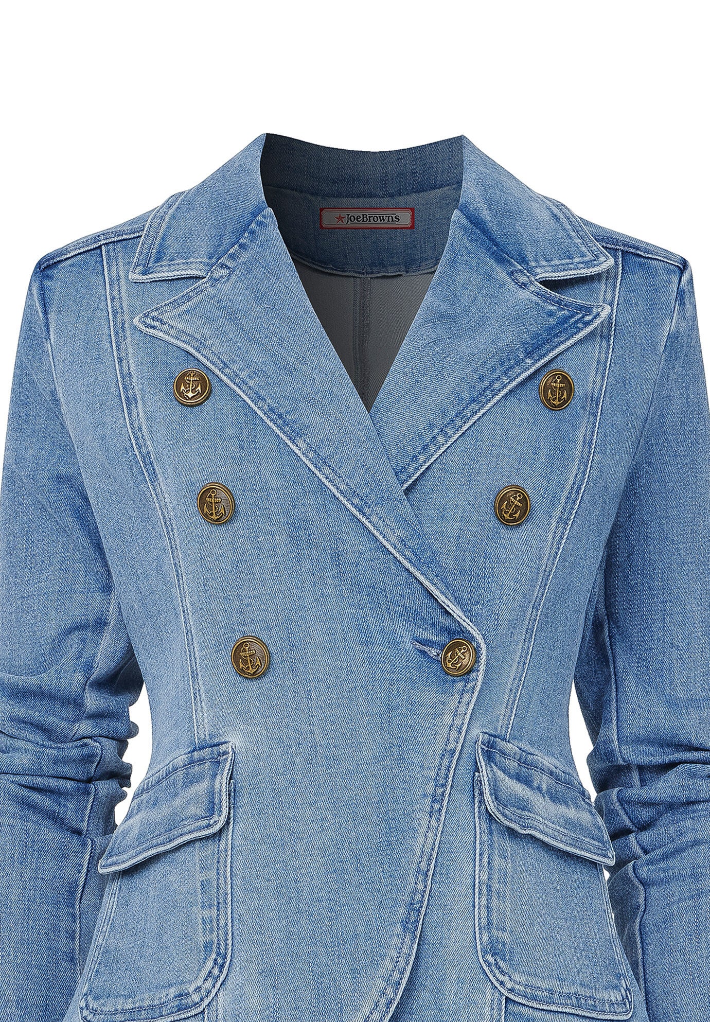 Double Breasted Denim Blazer, LIGHT BLUE, alternate image number 4