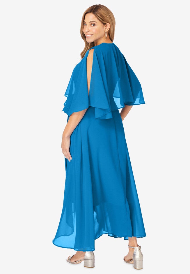 Georgette Maxi Cape Sleeve Dress, , on-hover image number 1