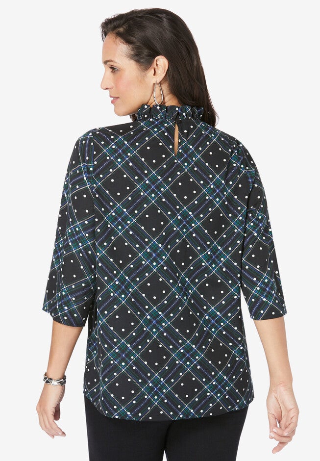 Ruffled Neck Bow Blouse, , on-hover image number null