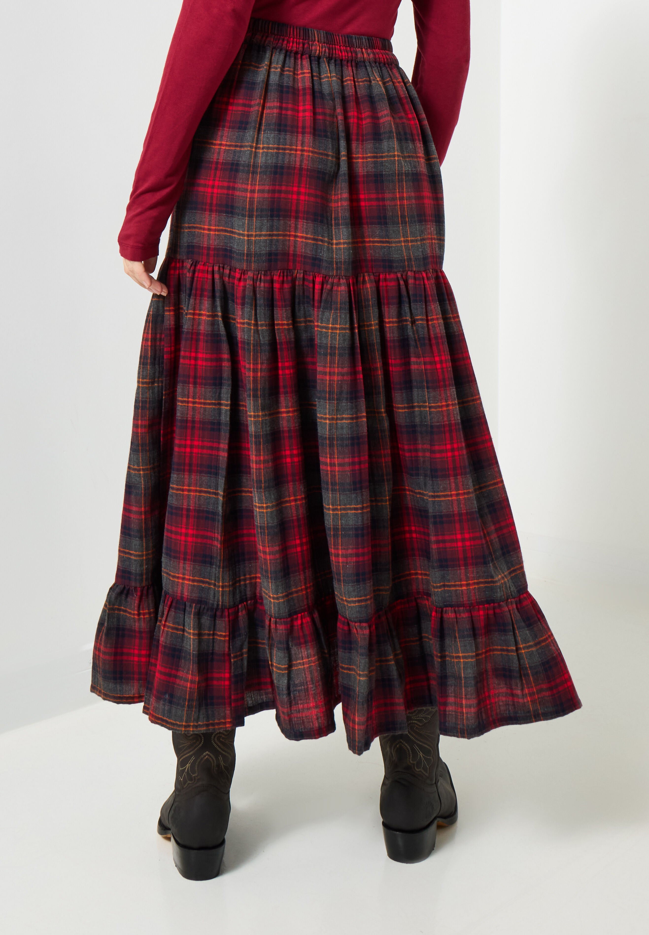Flannel Maxi Skirt, RED MULTI TARTAN, alternate image number 3