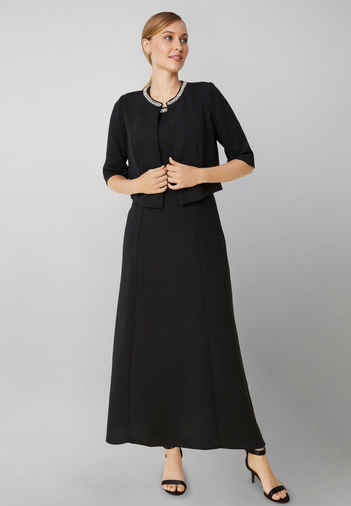 2-Piece Beaded Jacket Dress, BLACK BEADED NECK, hi-res image number 0