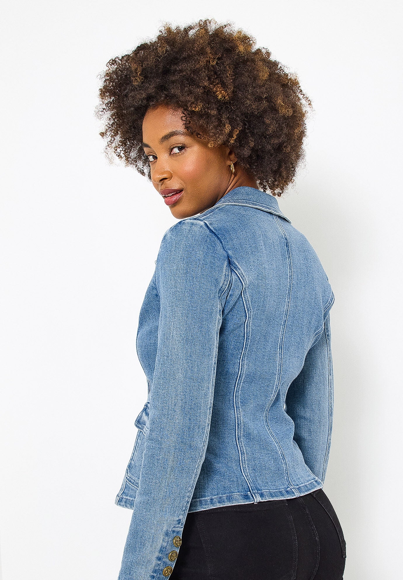 Double Breasted Denim Blazer, LIGHT BLUE, on-hover image number 1