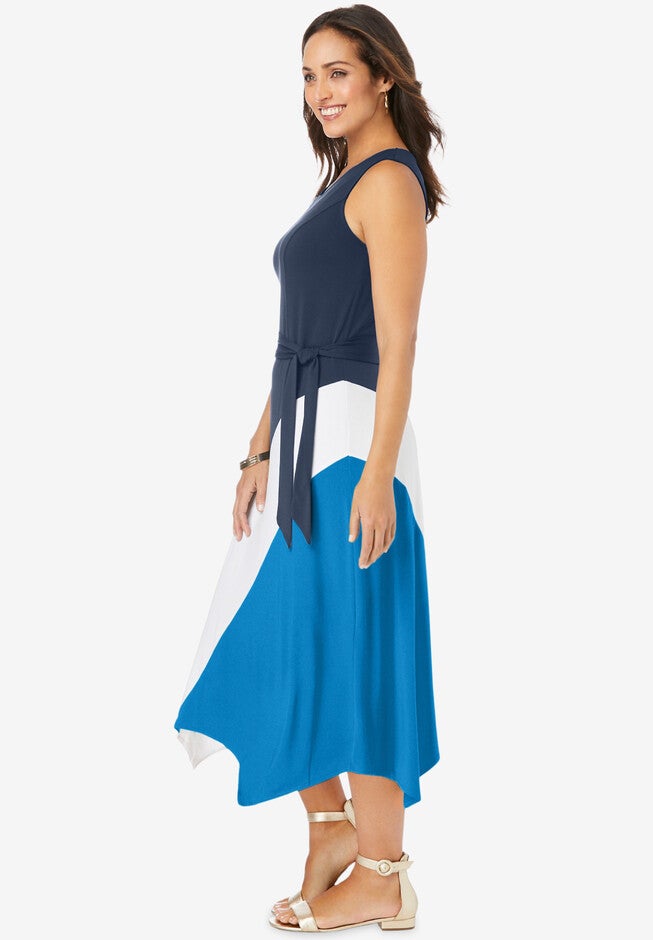 Stretch Knit Hanky Hem Midi Dress, , alternate image number null