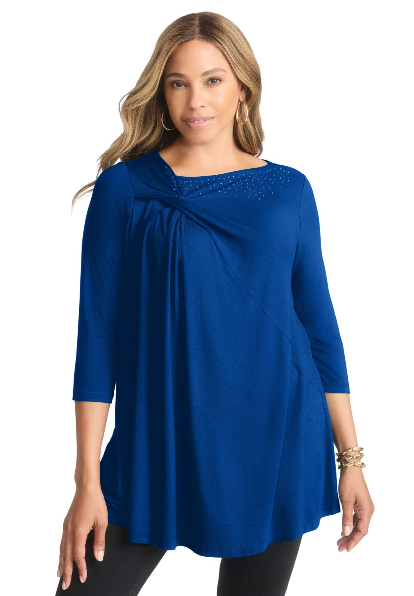 Twist-Front Trapeze Tunic, DARK SAPPHIRE GEMS, hi-res image number 0