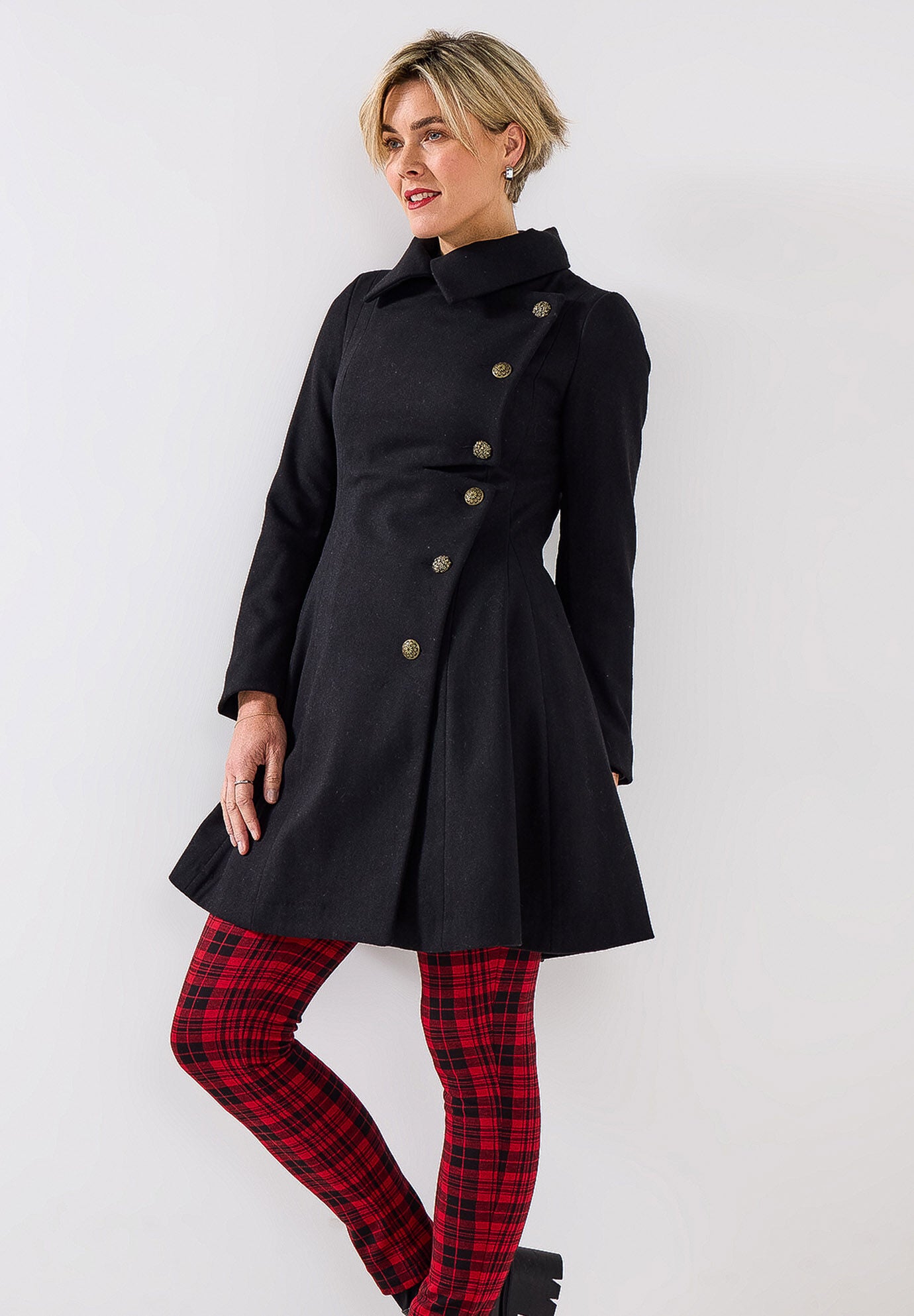 Asymmetrical Wool Blend A-Line Coat, BLACK, hi-res image number 0