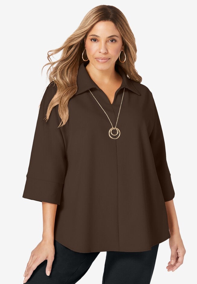 Knit Crepe Trapeze Tunic, CHOCOLATE, hi-res image number null