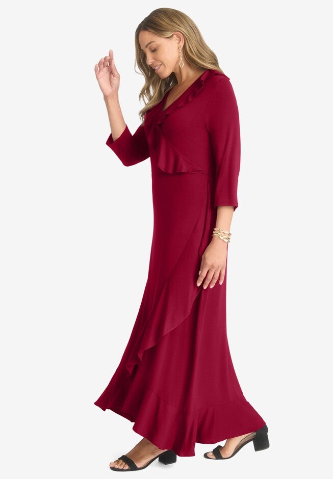 Ruffle Wrap Maxi Dress, , alternate image number null