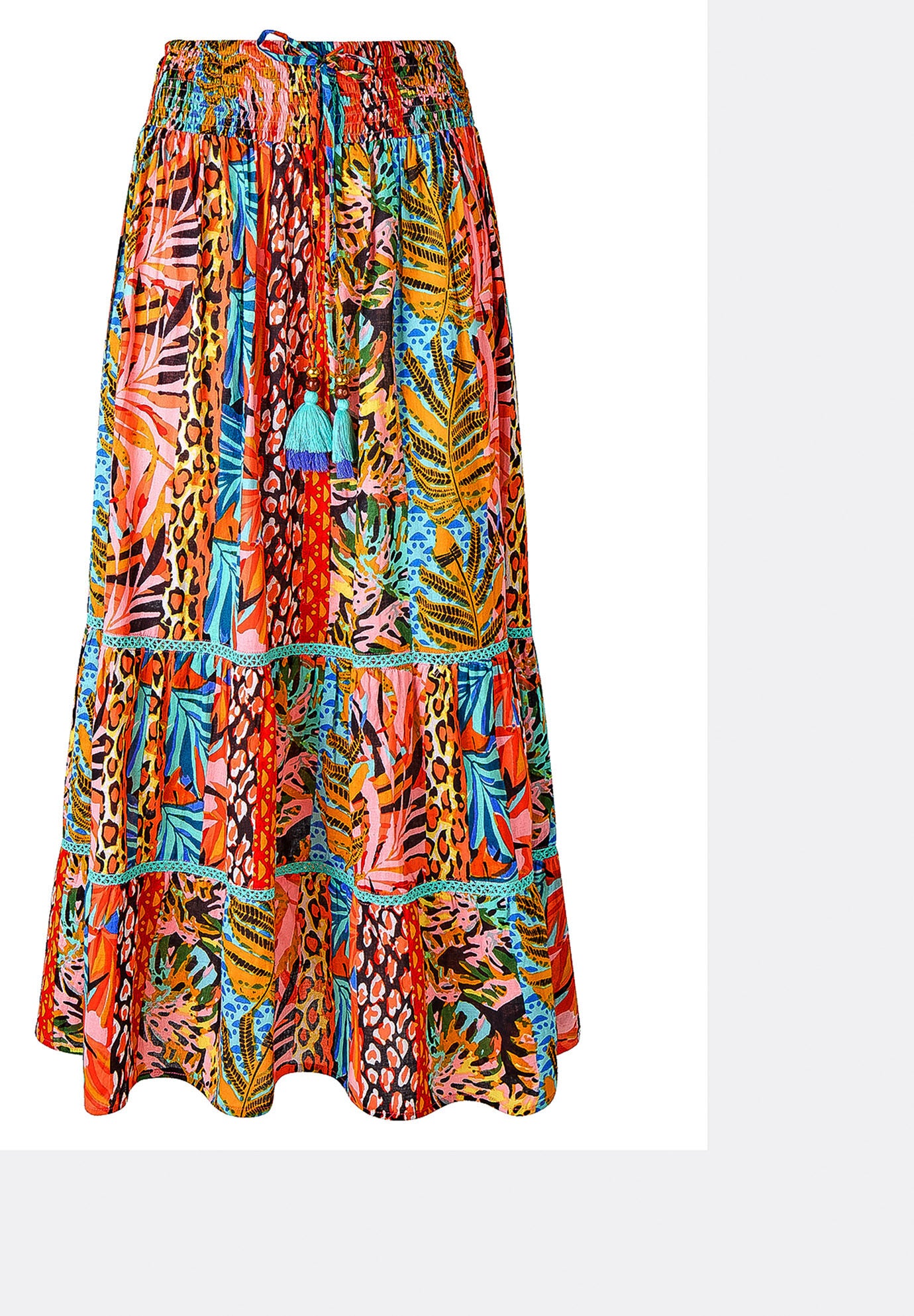 Tassel Tie Tiered Skirt, MIXED JUNGLE RAINFOREST, alternate image number 4