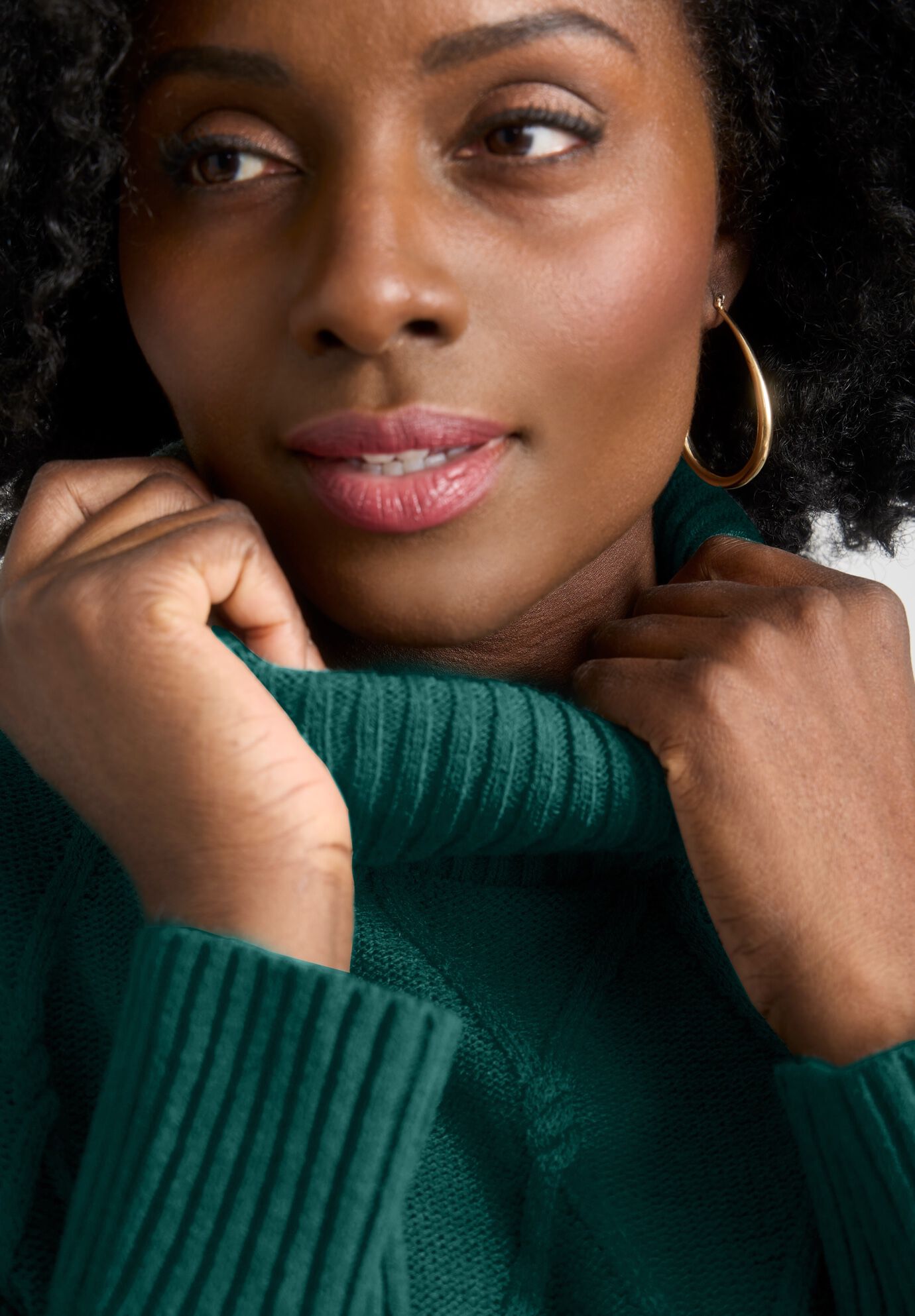 Cable Turtleneck Sweater, EMERALD GREEN, alternate image number 3