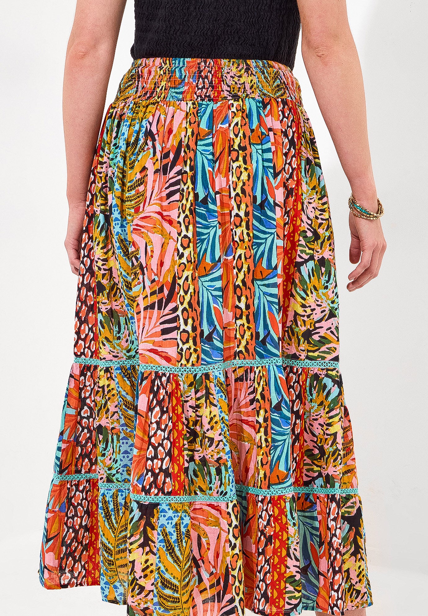 Tassel Tie Tiered Skirt, MIXED JUNGLE RAINFOREST, alternate image number 3