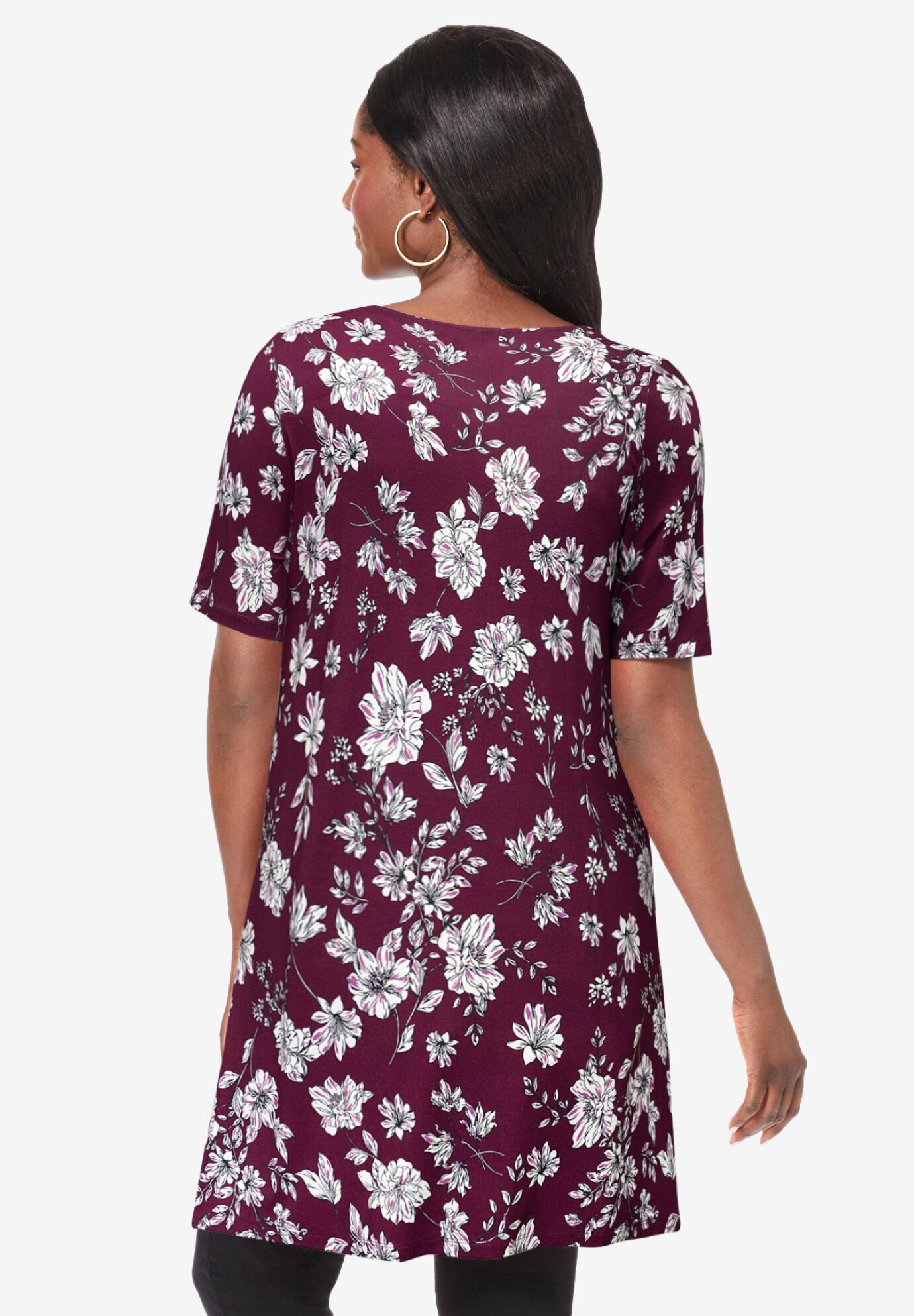 Stretch Mega Knit Tunic, NAVY PAISLEY BORDER, on-hover image number 1