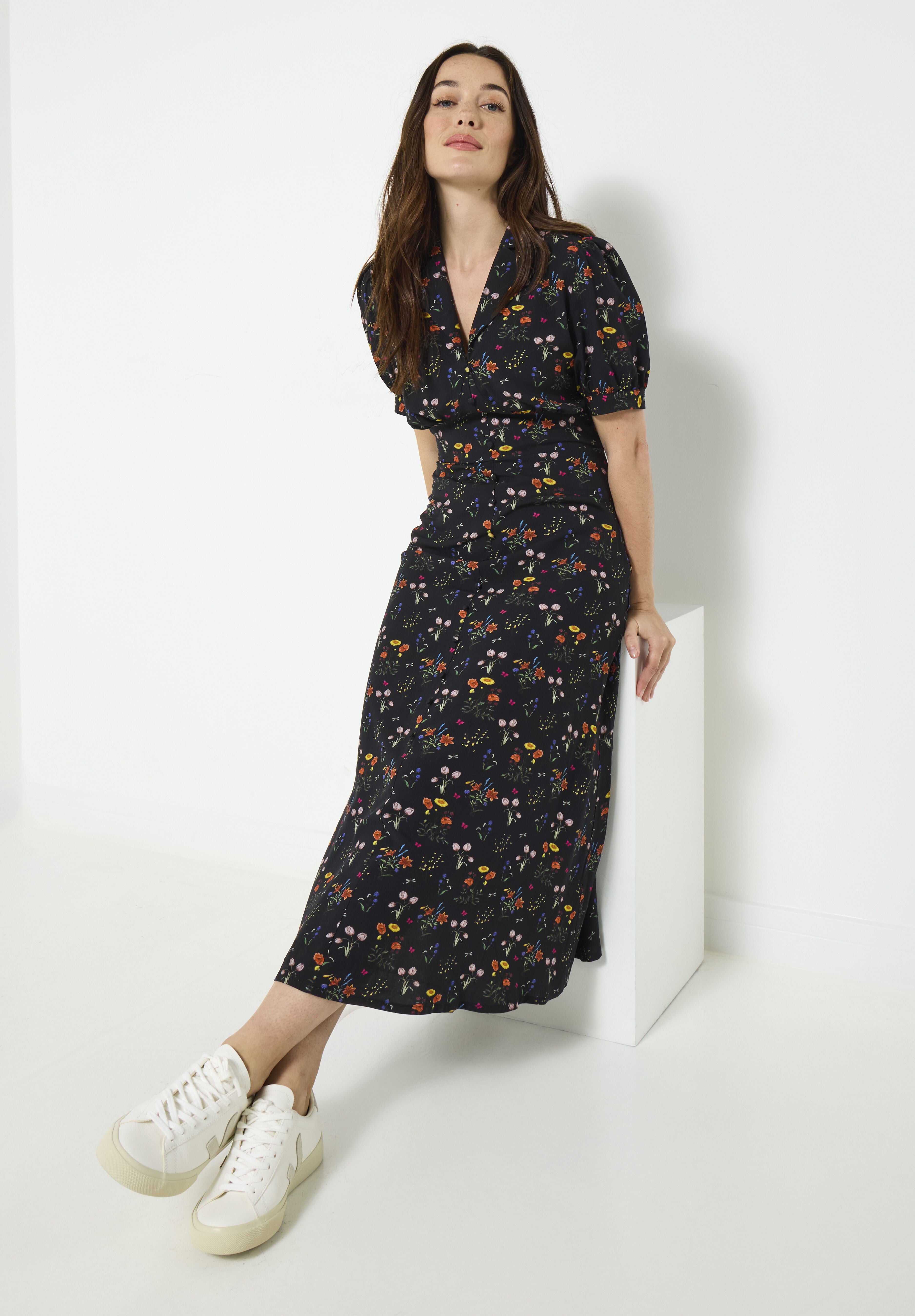 Vintage Midi Dress, BLACK MINI GARDEN, alternate image number 4