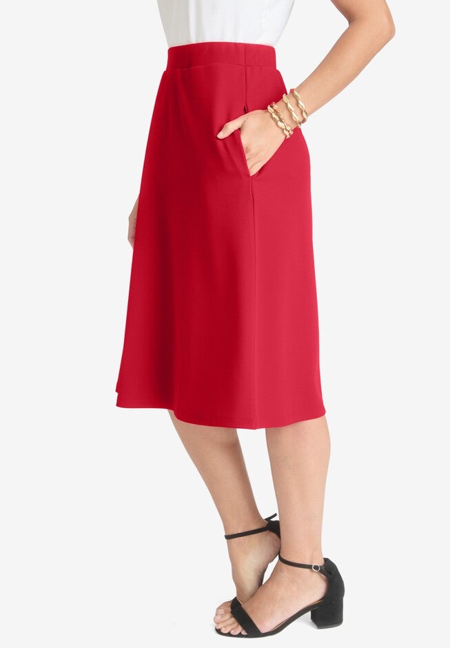 Knit Crepe Midi Flare Skirt, , alternate image number null