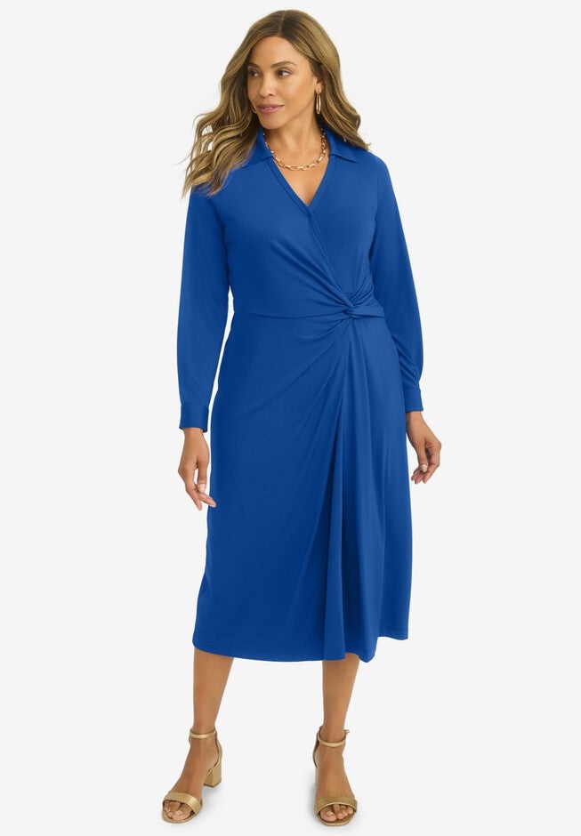 Side Knot Midi Wrap Dress, DARK SAPPHIRE, hi-res image number null