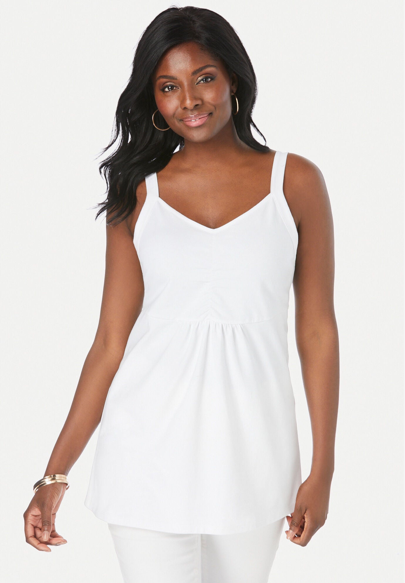 Stretch Cotton Shirred Tank