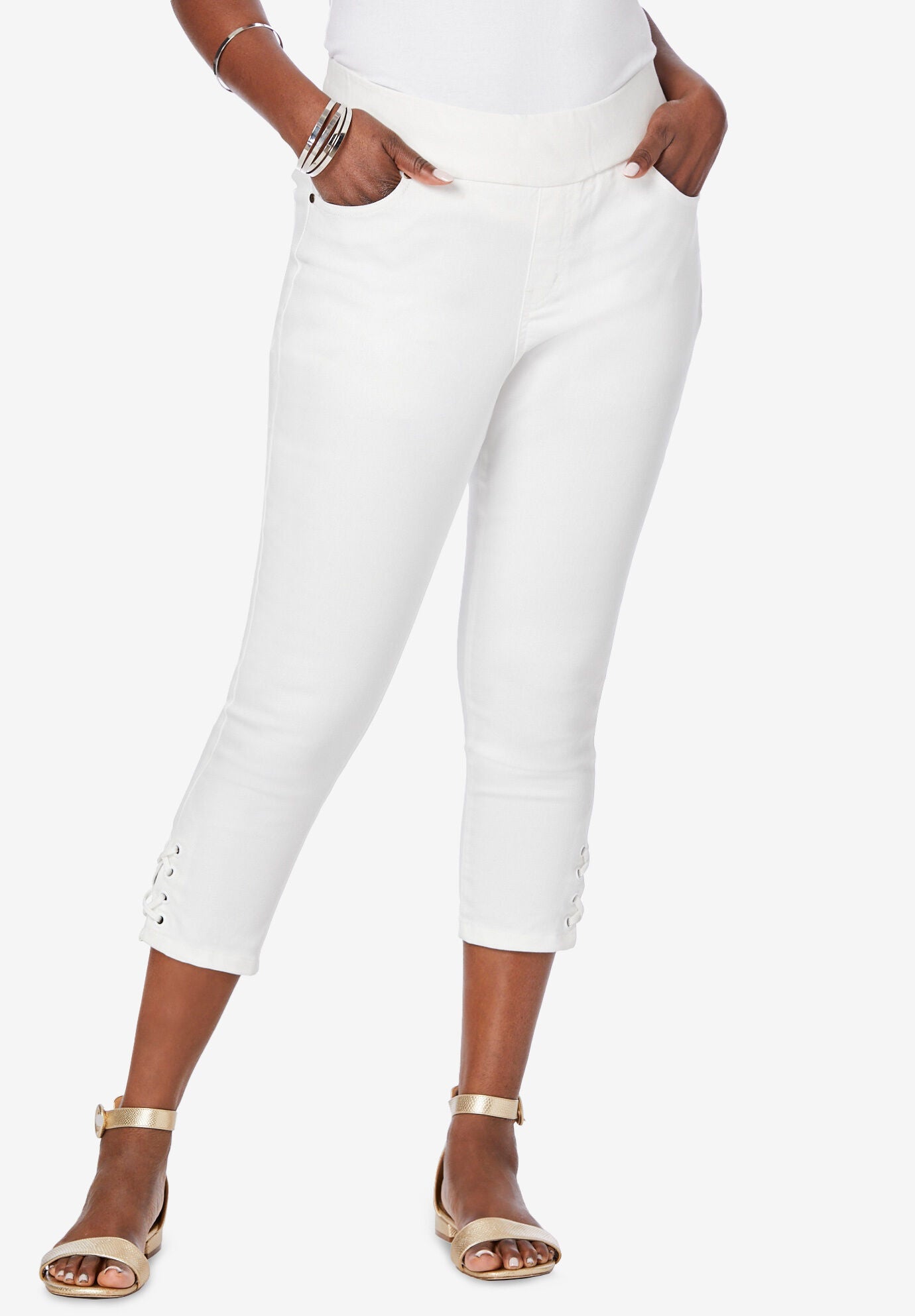 Comfort Waist Stretch Denim Lace Up Capri Avenue