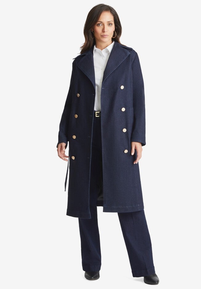 Refined Denim Trench Coat, INDIGO, hi-res image number null