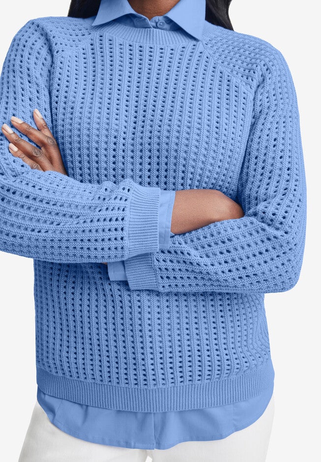 Pointelle Crewneck Sweater, , on-hover image number 1