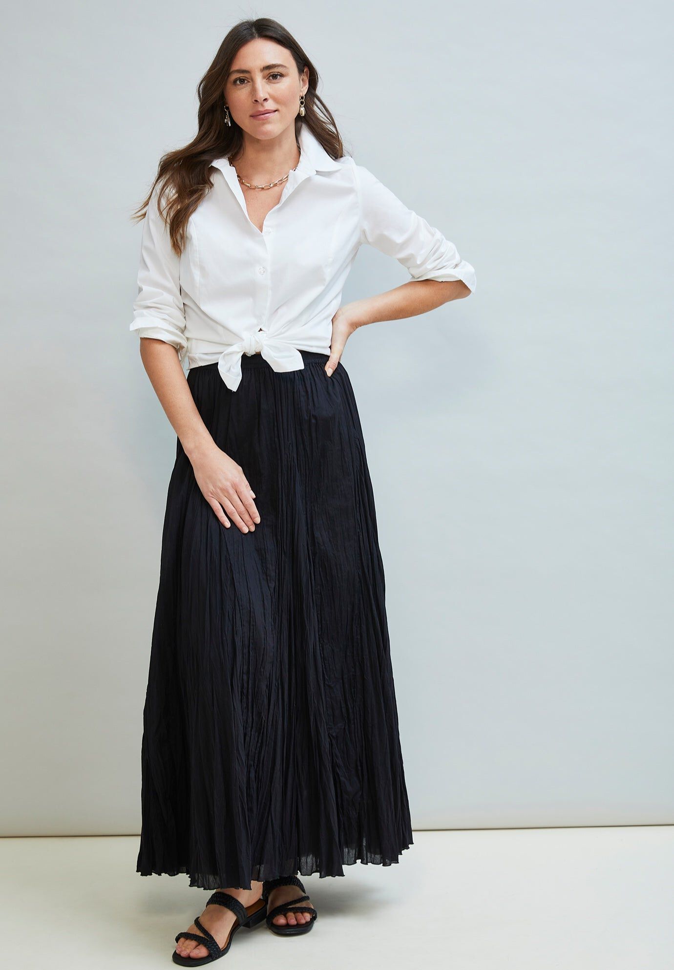 Flowing Crinkled Maxi Skirt, BLACK, hi-res image number 0