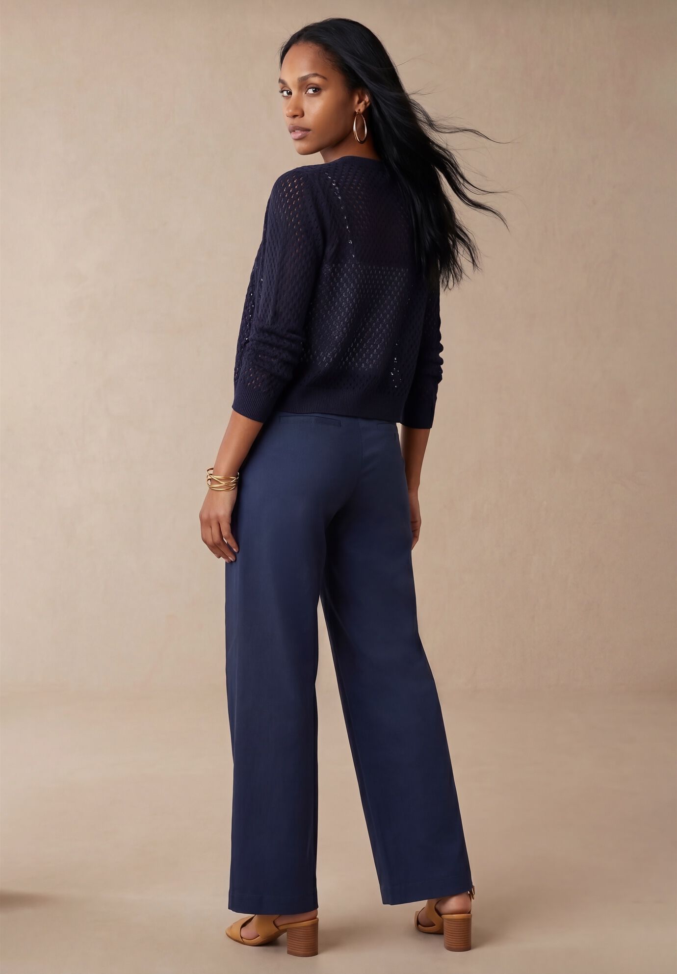 Pointelle Shrug Sweater, NAVY, on-hover image number 1
