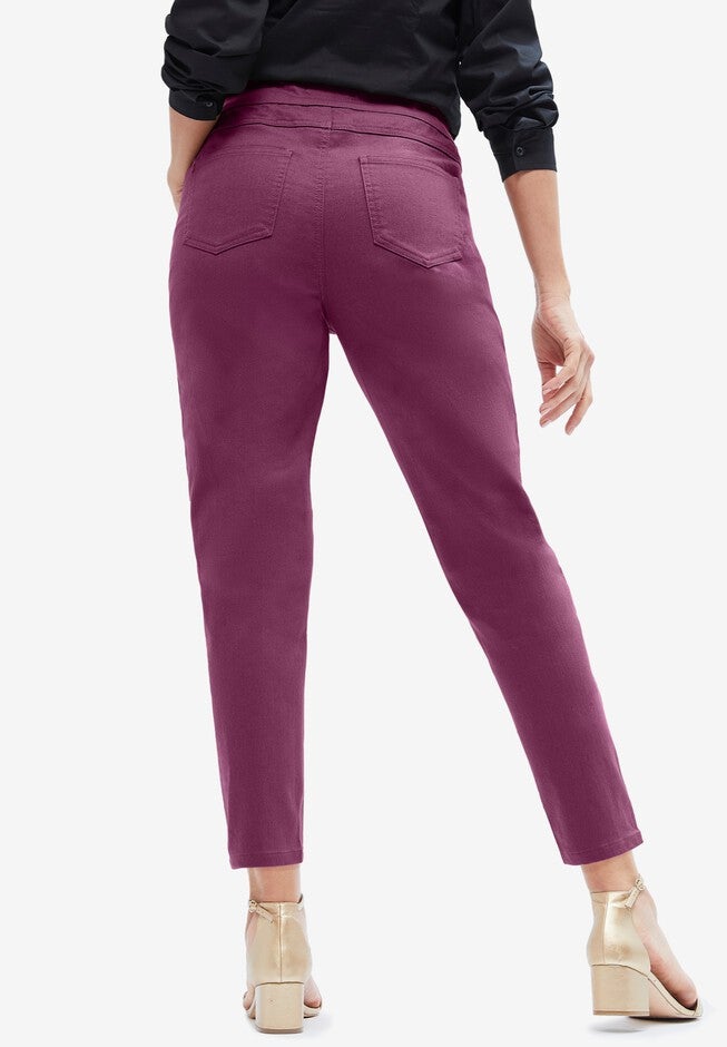 Comfort Waist Stretch Denim Side Button Ankle Jean, DEEP CLARET, hi-res image number null