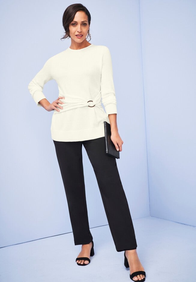Shirred Waist Crewneck Sweater, , alternate image number null