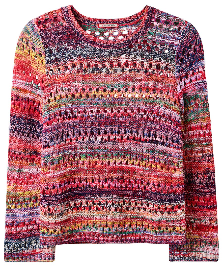 Long Sleeve Pointelle Sweater, MULTICOLOR STRIPE, alternate image number 2