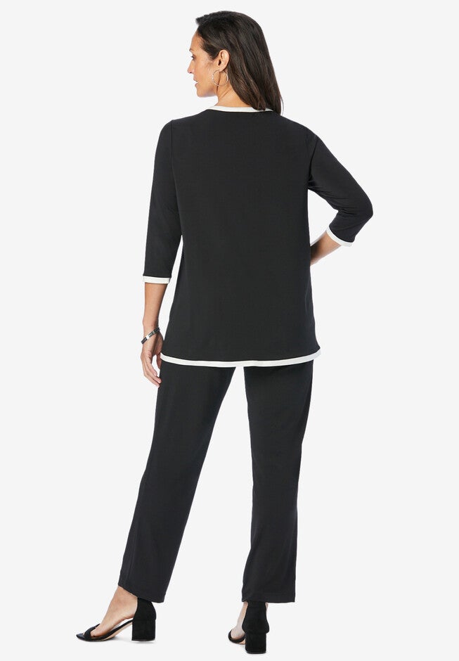 2-Piece Stretch Knit Notch Neck Pant Set, , on-hover image number 1