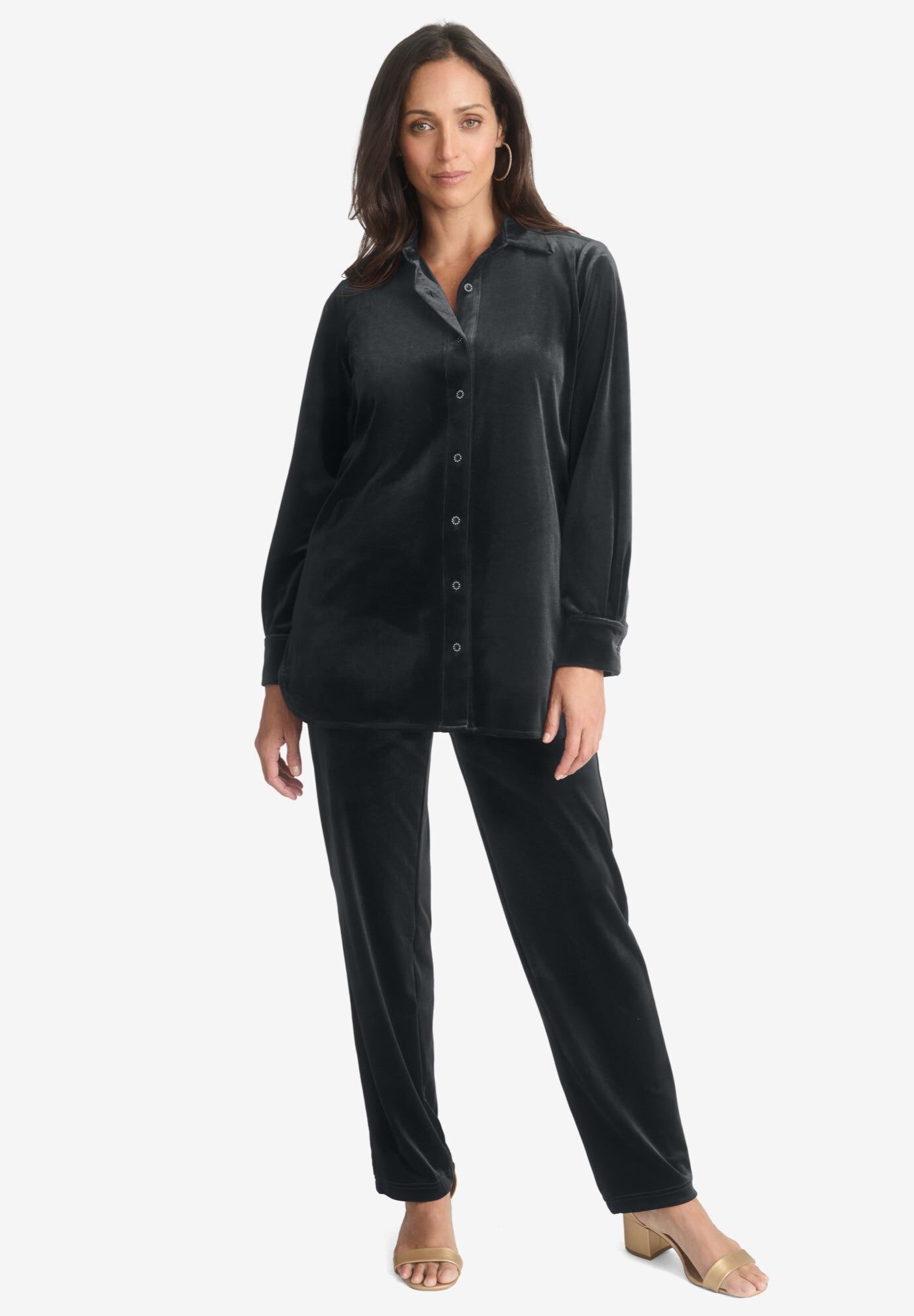 Velour Button 2-Piece Set, BLACK, hi-res image number 0