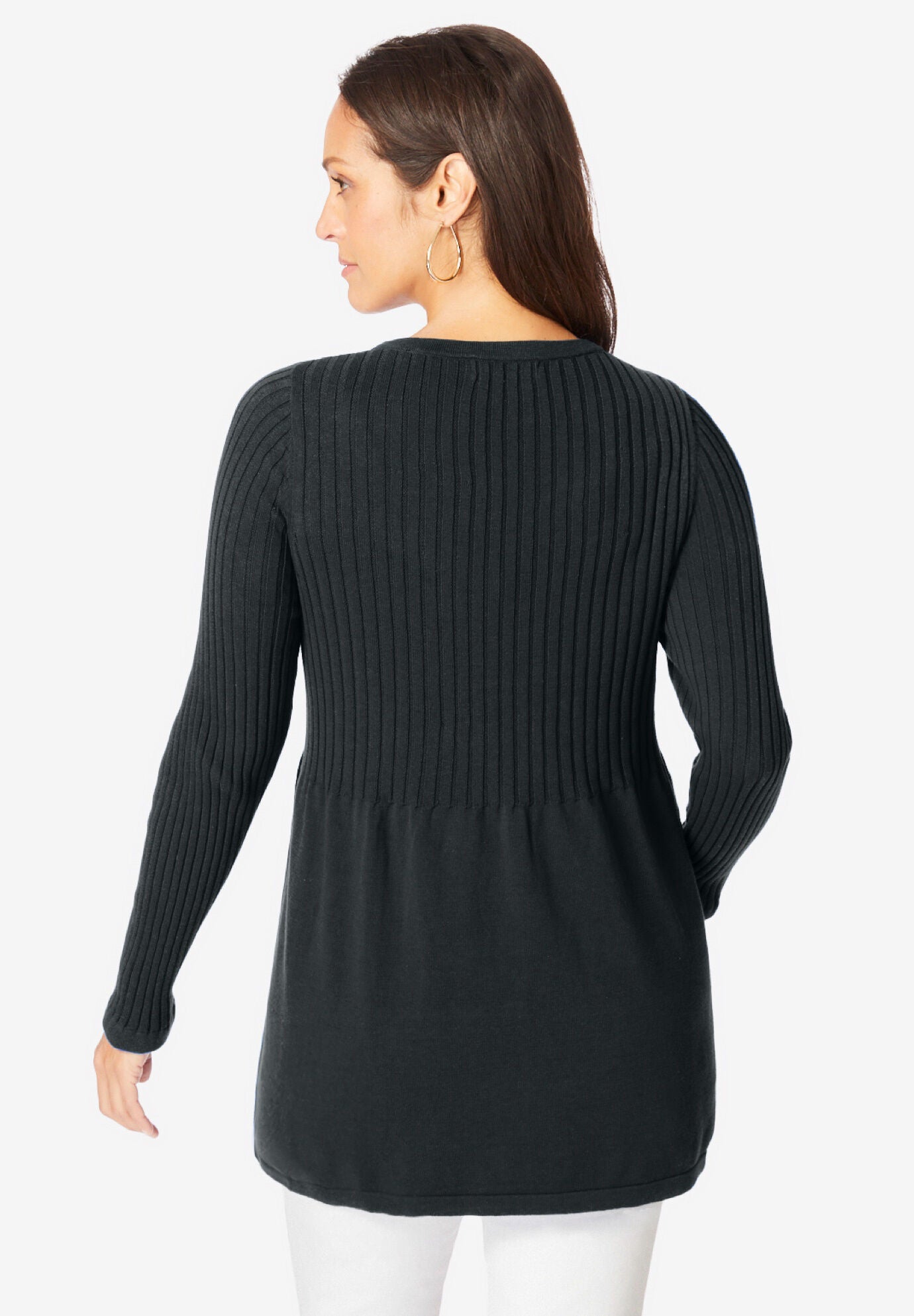 Ribbed Baby Doll Tunic Sweater, DARK OLIVE GREEN, alternate image number 2