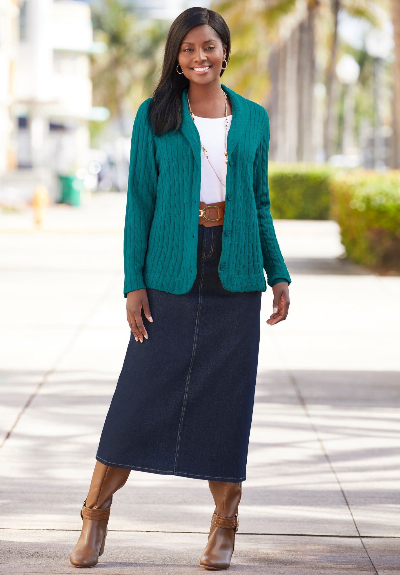 Cable Blazer Sweater, TROPICAL TEAL, hi-res image number 0