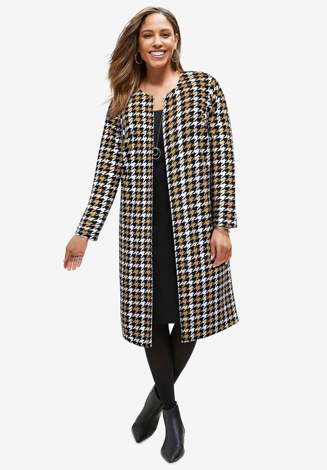2-Piece Ponte Jacket Dress, SOFT CAMEL GRAPHIC HOUNDSTOOTH, hi-res image number null