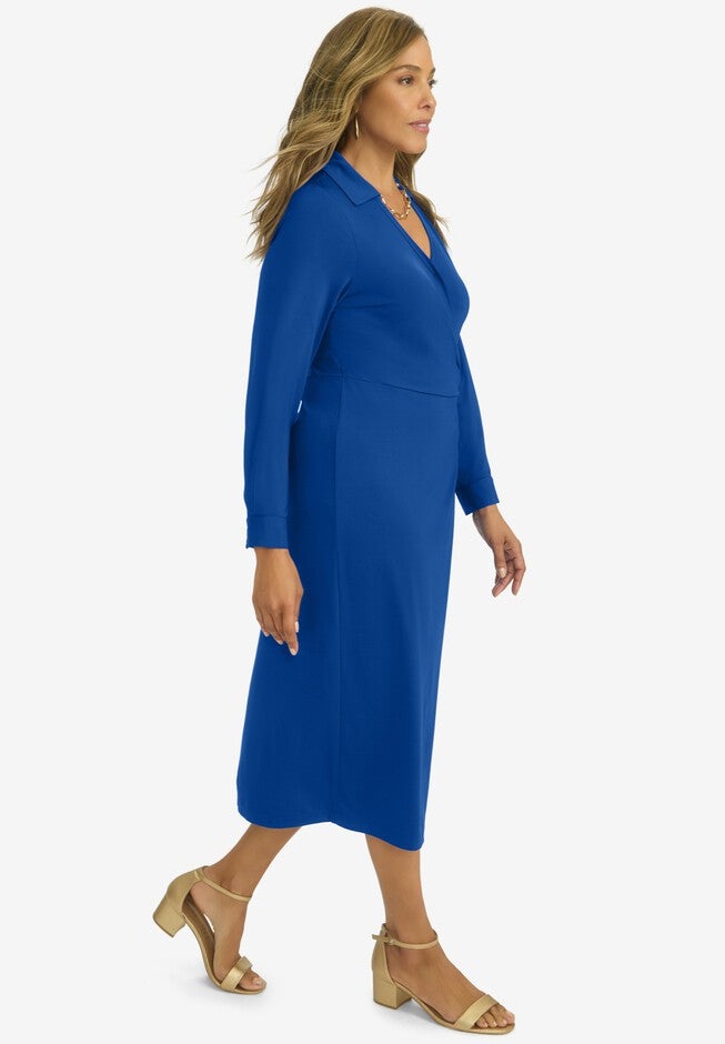 Side Knot Midi Wrap Dress, DARK SAPPHIRE, alternate image number null
