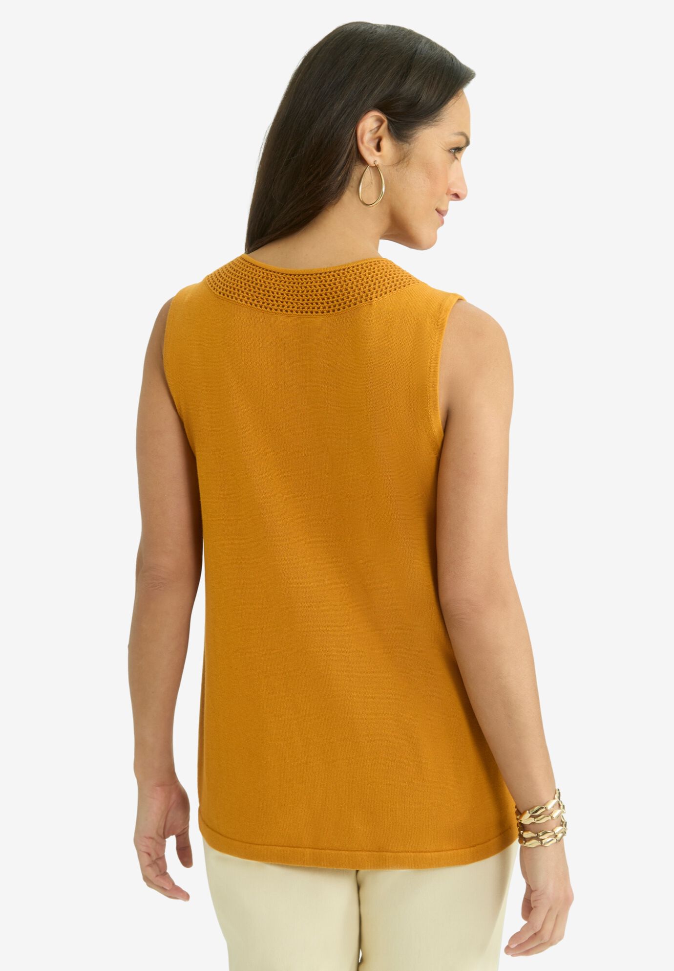 Crochet Trim Shell, RICH GOLD, on-hover image number 1