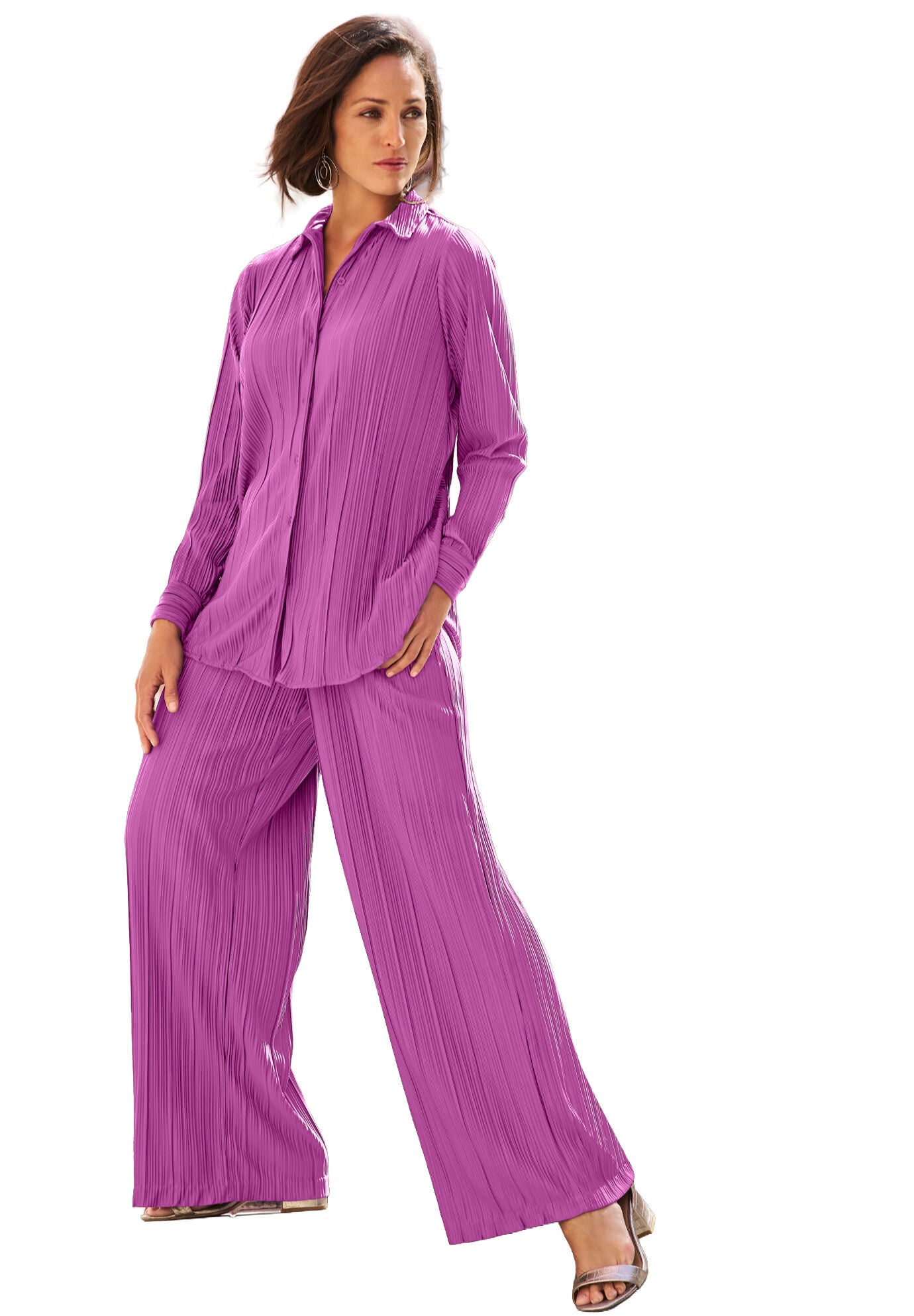 Plisse Button-Front Blouse