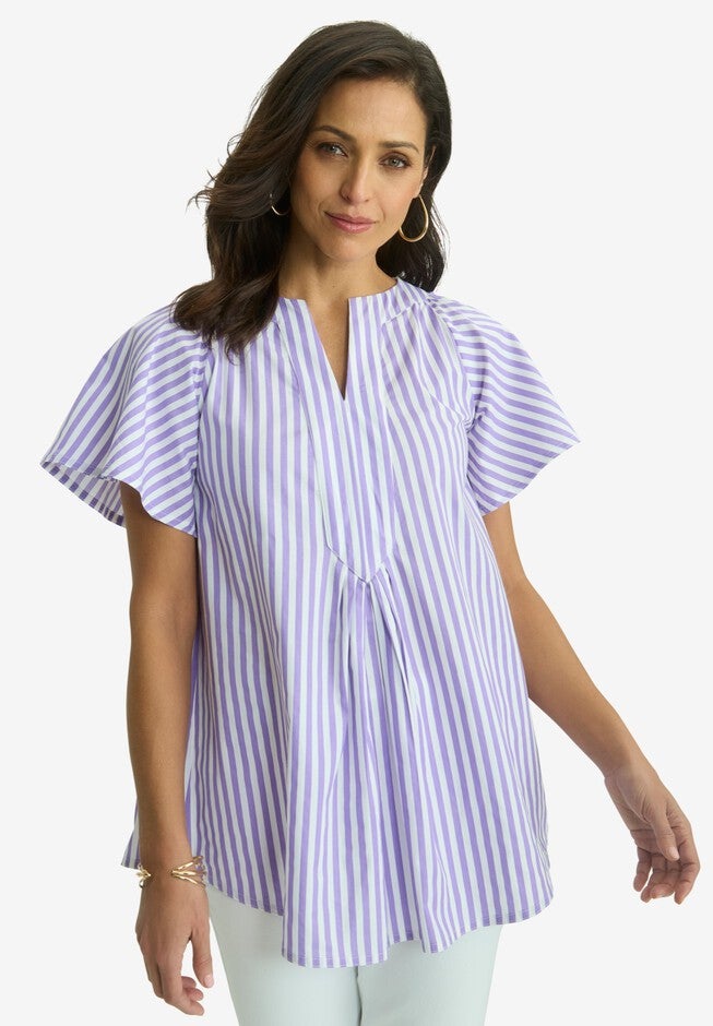 Notch Neck Top, LAVENDER FEEDER STRIPE, hi-res image number null