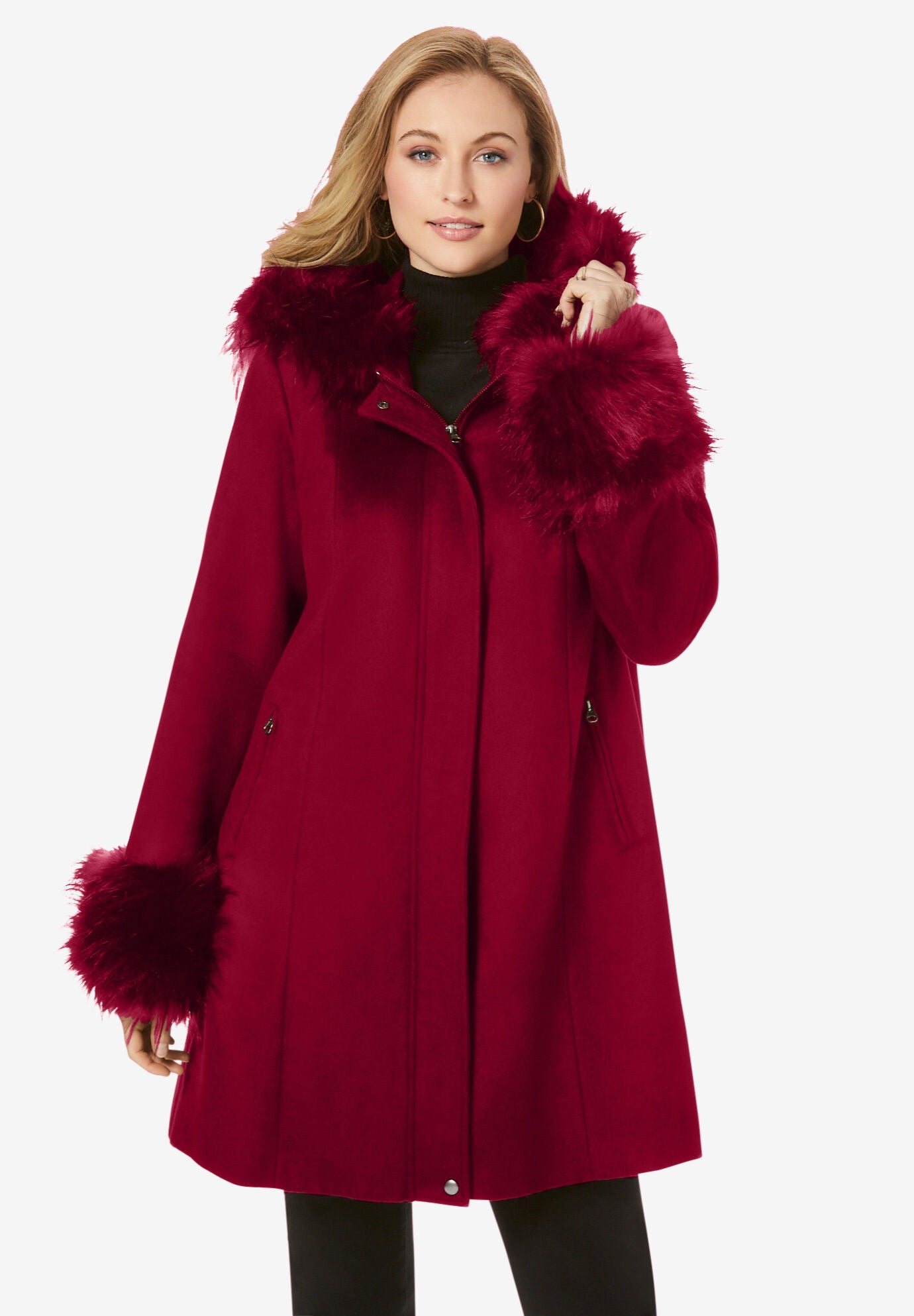 Fur trim coat womens online