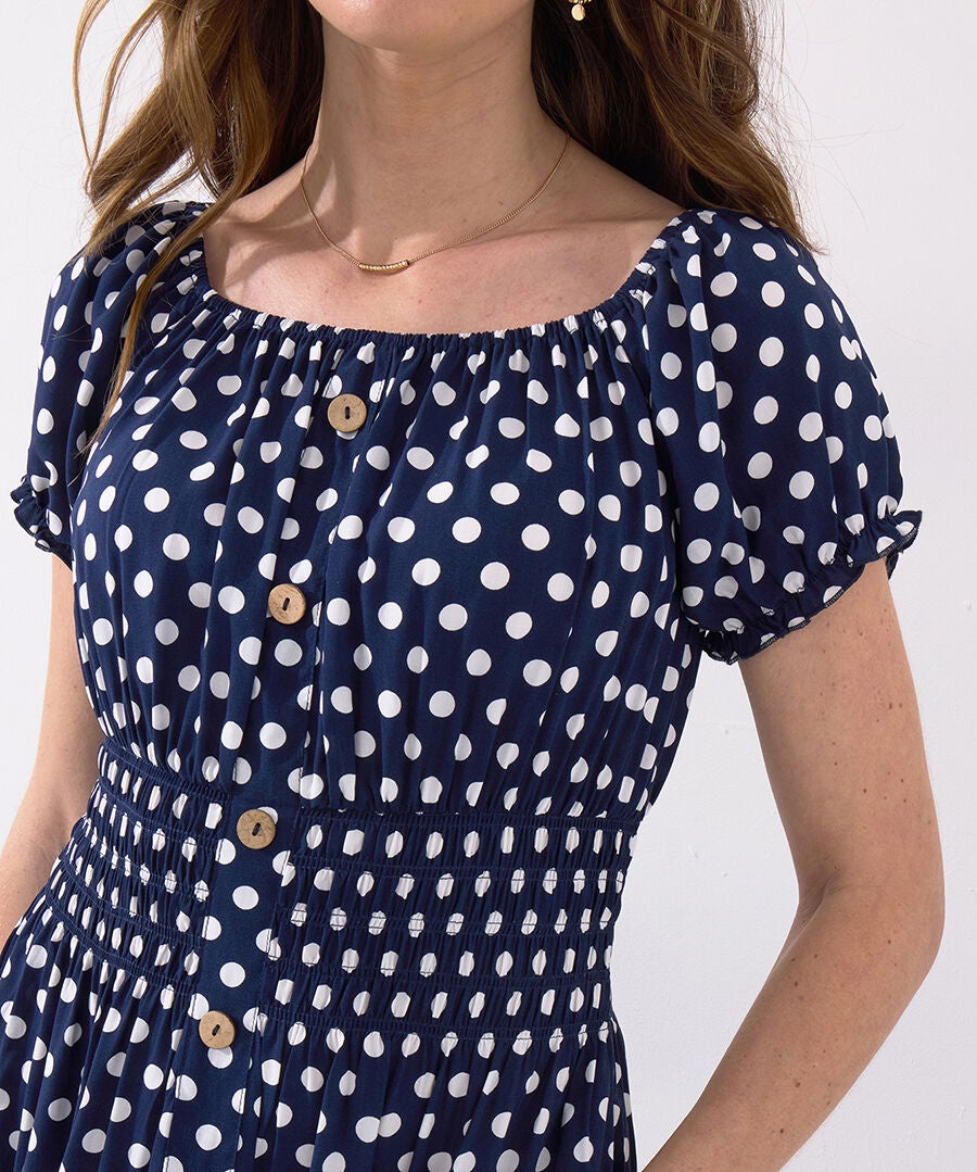 Square Neck Smocked Maxi Dress, RETRO POLKA DOT, on-hover image number 1