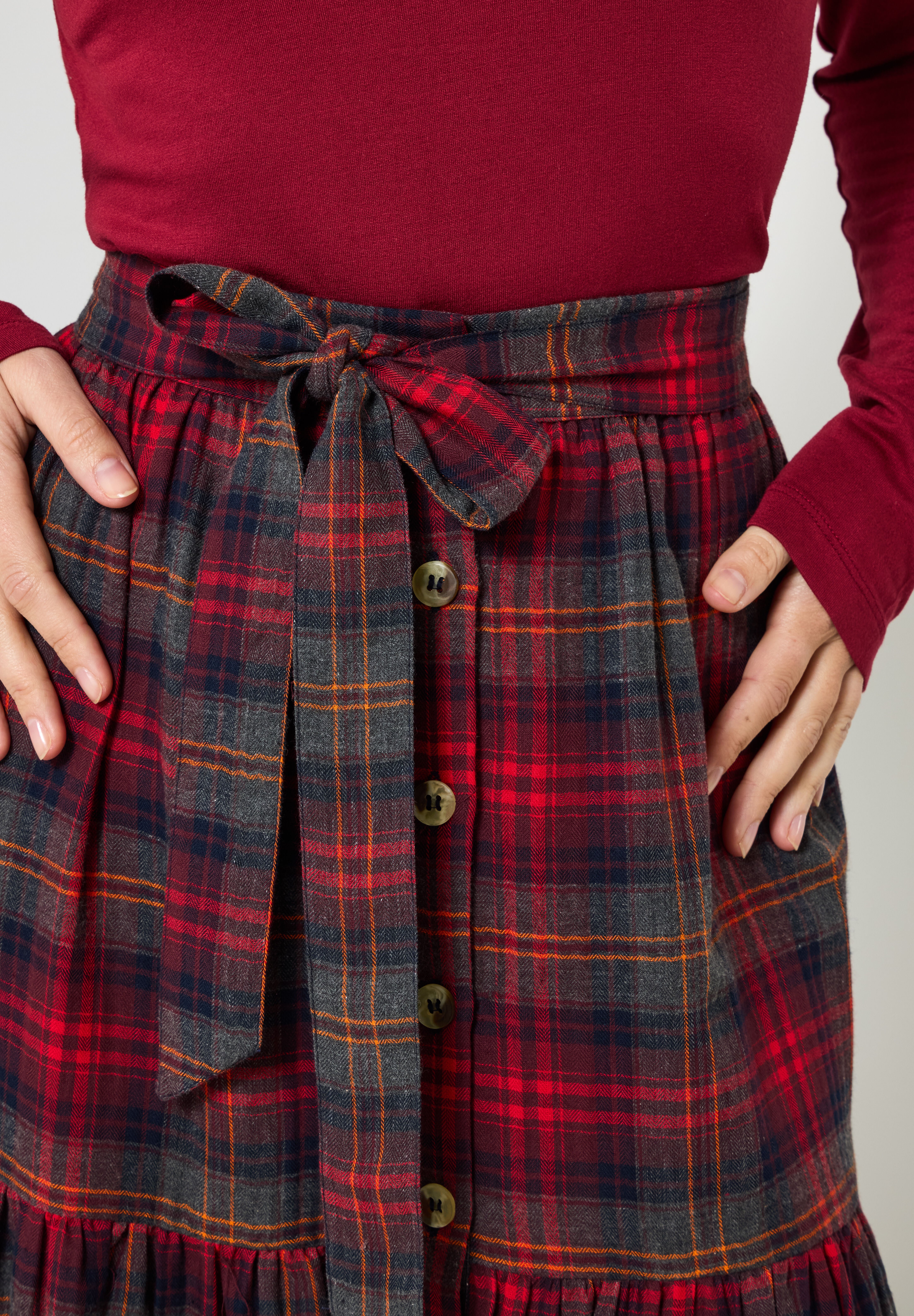 Flannel Maxi Skirt, RED MULTI TARTAN, alternate image number 2