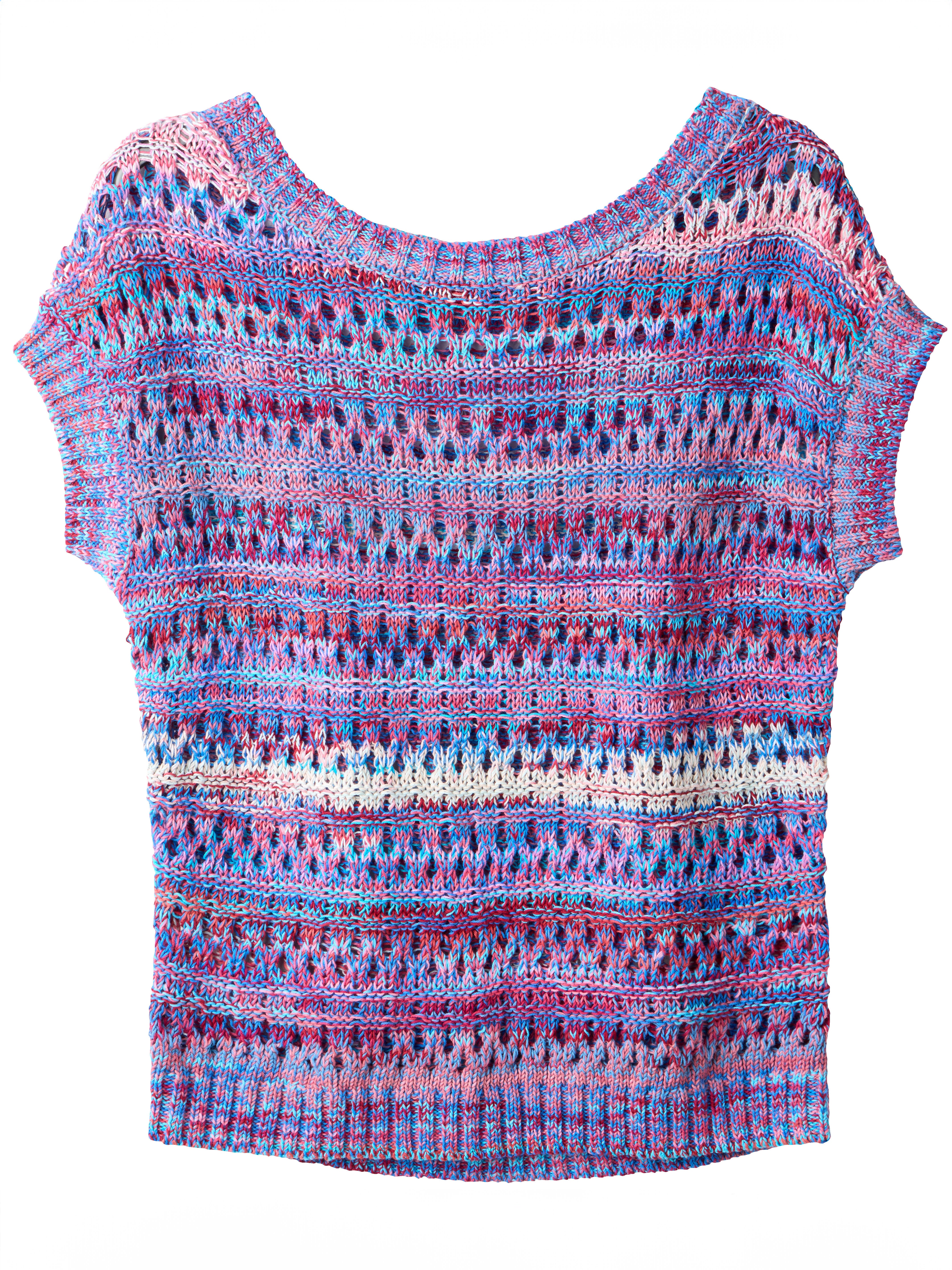 Short Sleeve Pointelle Sweater, MULTICOLOR STRIPE, alternate image number 2