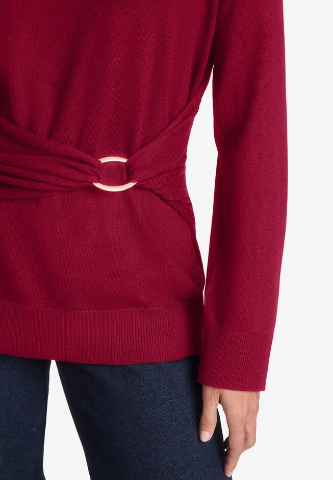 Shirred Waist Crewneck Sweater, , alternate image number null
