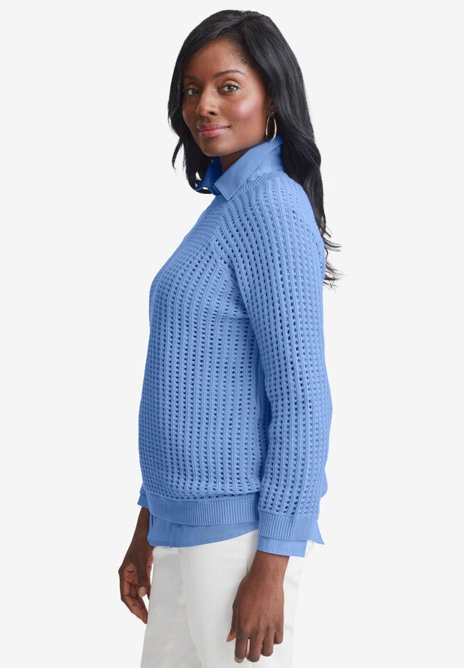 Pointelle Crewneck Sweater, , alternate image number 2