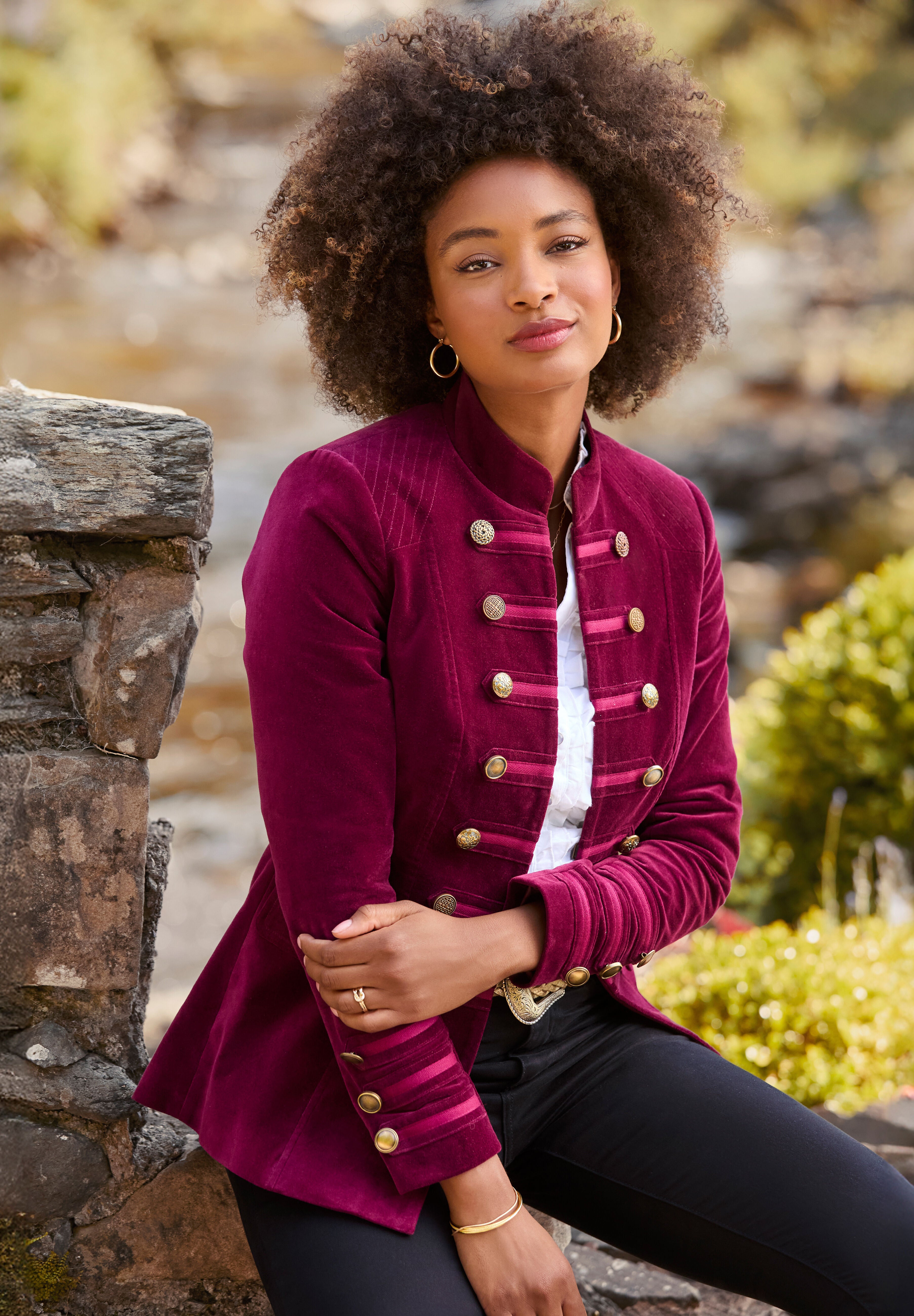 Faux Suede Military Jacket, MERLOT, hi-res image number 0