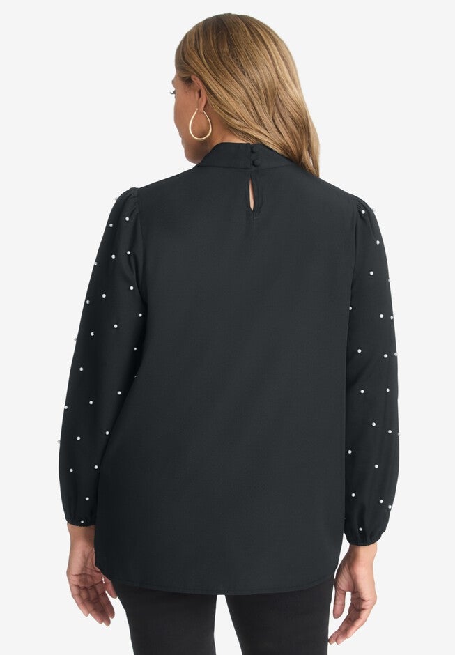 Crepe Pearl Sleeve Blouse, , on-hover image number null