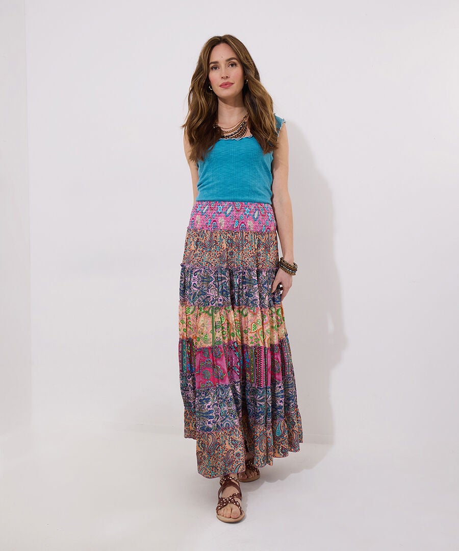 Smocked Waist Maxi Skirt, MULTICOLOR PAISLEY STRIPE, alternate image number 2