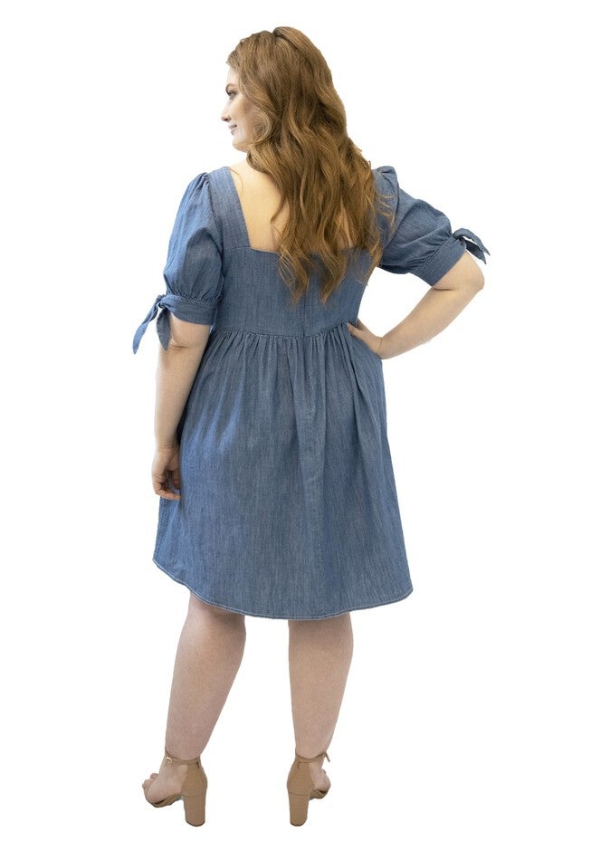 Denim Babydoll Dress, BLUE, on-hover image number null