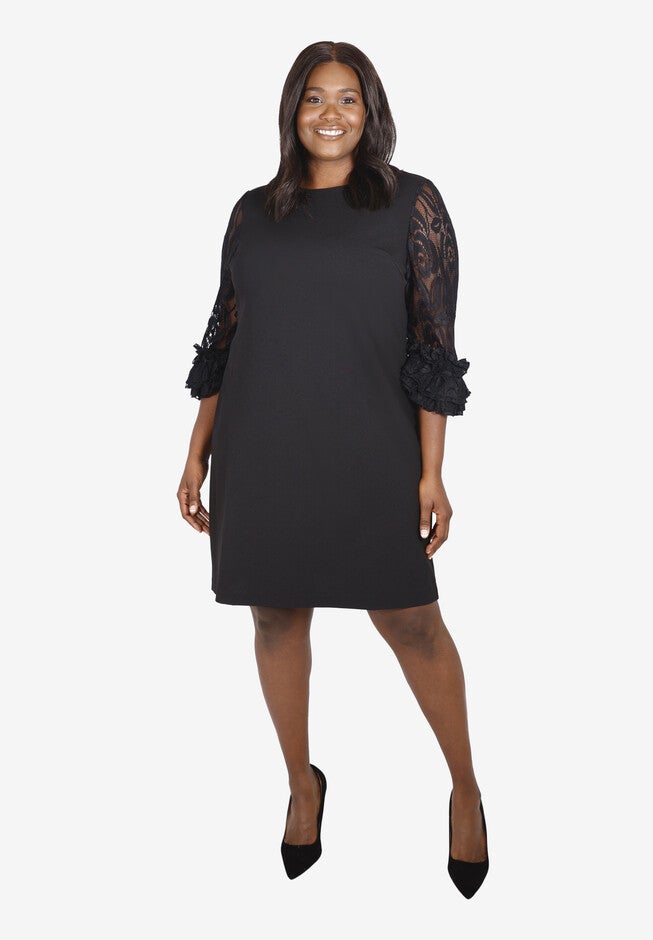 Lace Sleeve Dress, BLACK, hi-res image number null