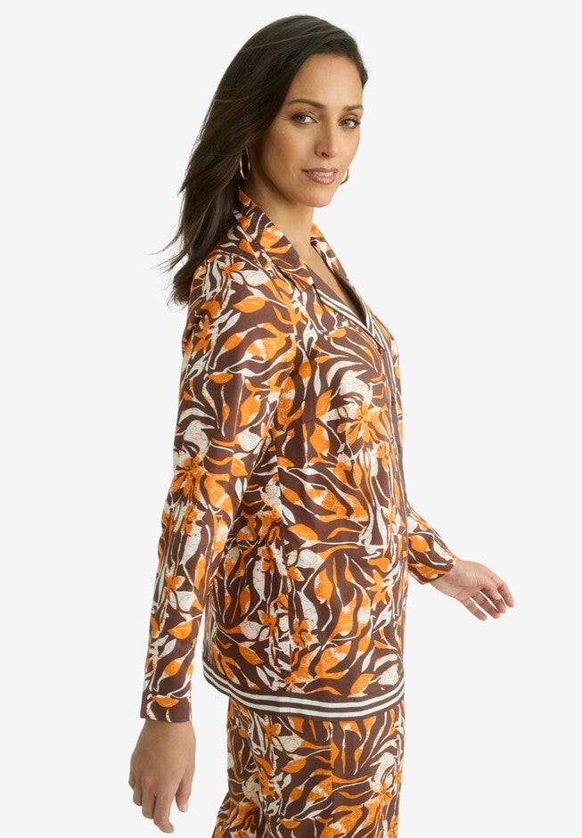 Button Front Rayon Shirt, RICH BROWN OMBRE PETAL, alternate image number null