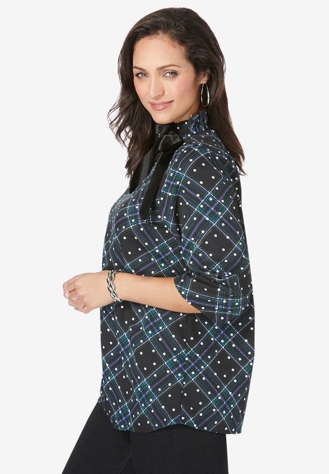 Ruffled Neck Bow Blouse, , alternate image number null